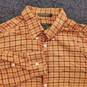 Orvis men's Large Signature Collection long sleeve shirt plaid 100 cotton Orange